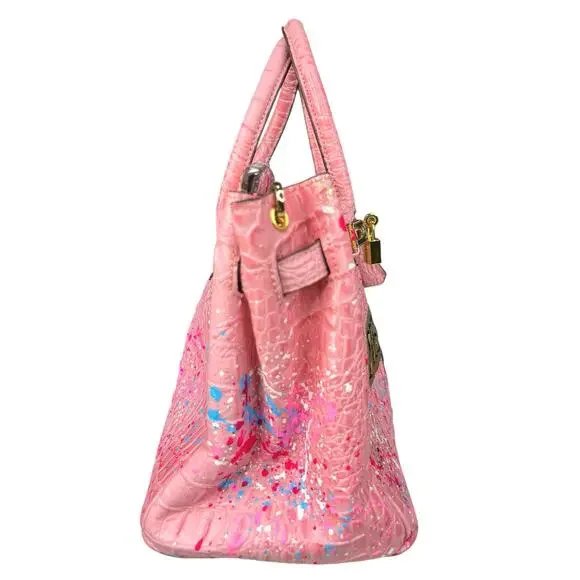 Gorgeous Anca Barbu Hand Painted Pink Splatter Bag 11X6X6 - Picture 3 of 12